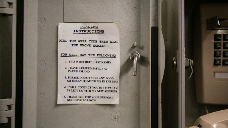 The scripted greetings that every new recruit must say to their families upon arriving at Parris Island.